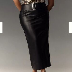 NEW! ANTHROPOLOGIE Belted Faux Leather Maxi Skirt in Black Sz 18
